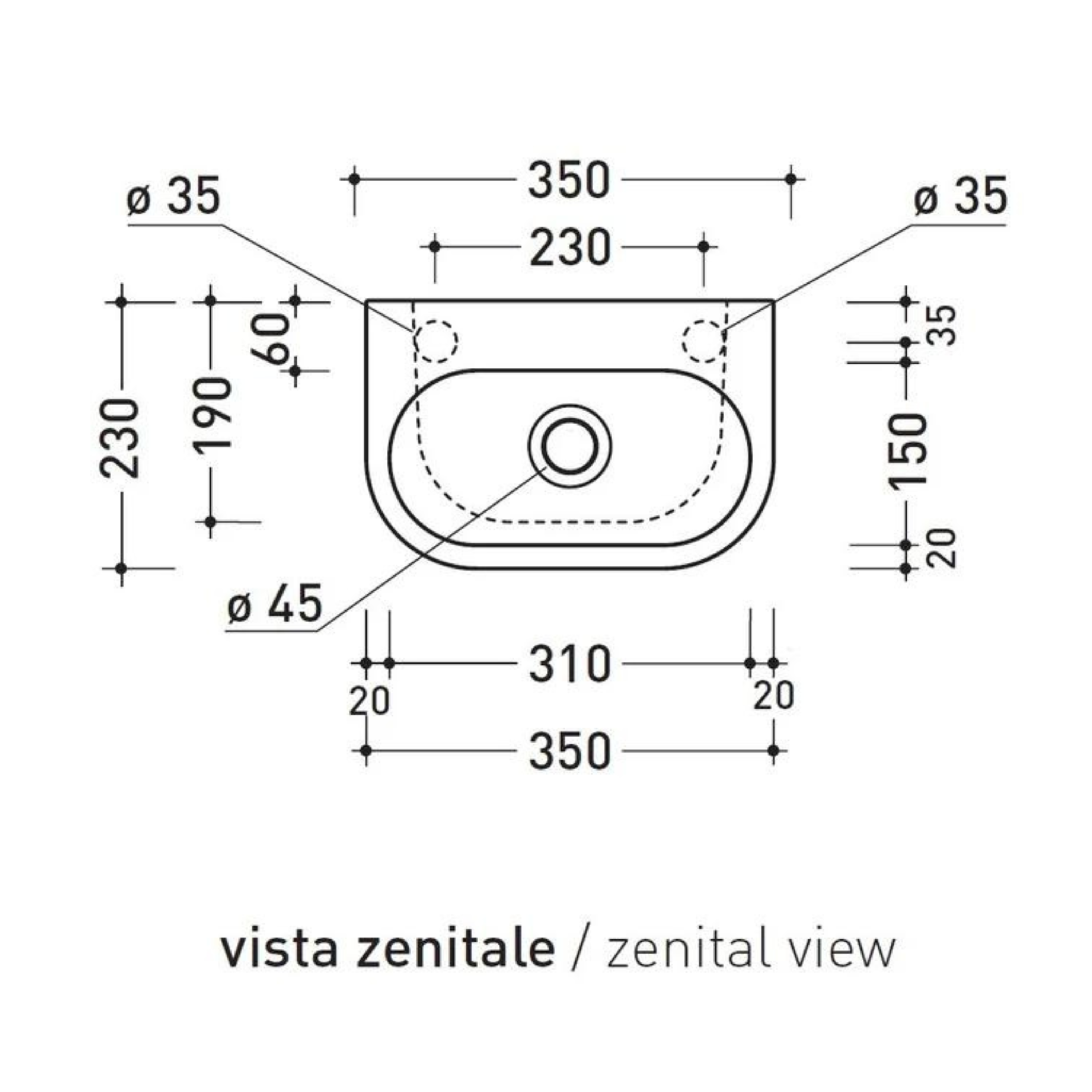 FLAMINIA- PASS hang of  opbouw small wastafel 35X23 blinkend wit